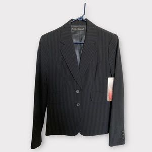 Luisa Cerano Dress Jacket, Blazer,Black, Striped, Two Button, Size 10, NWT, Wool